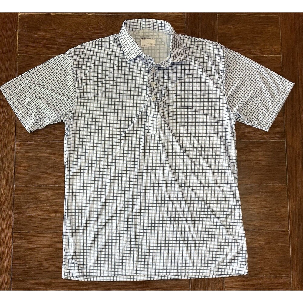 NWOT Collars and Co Mens Small Shirt Dress Collar Golf Polo Blue Tattersall